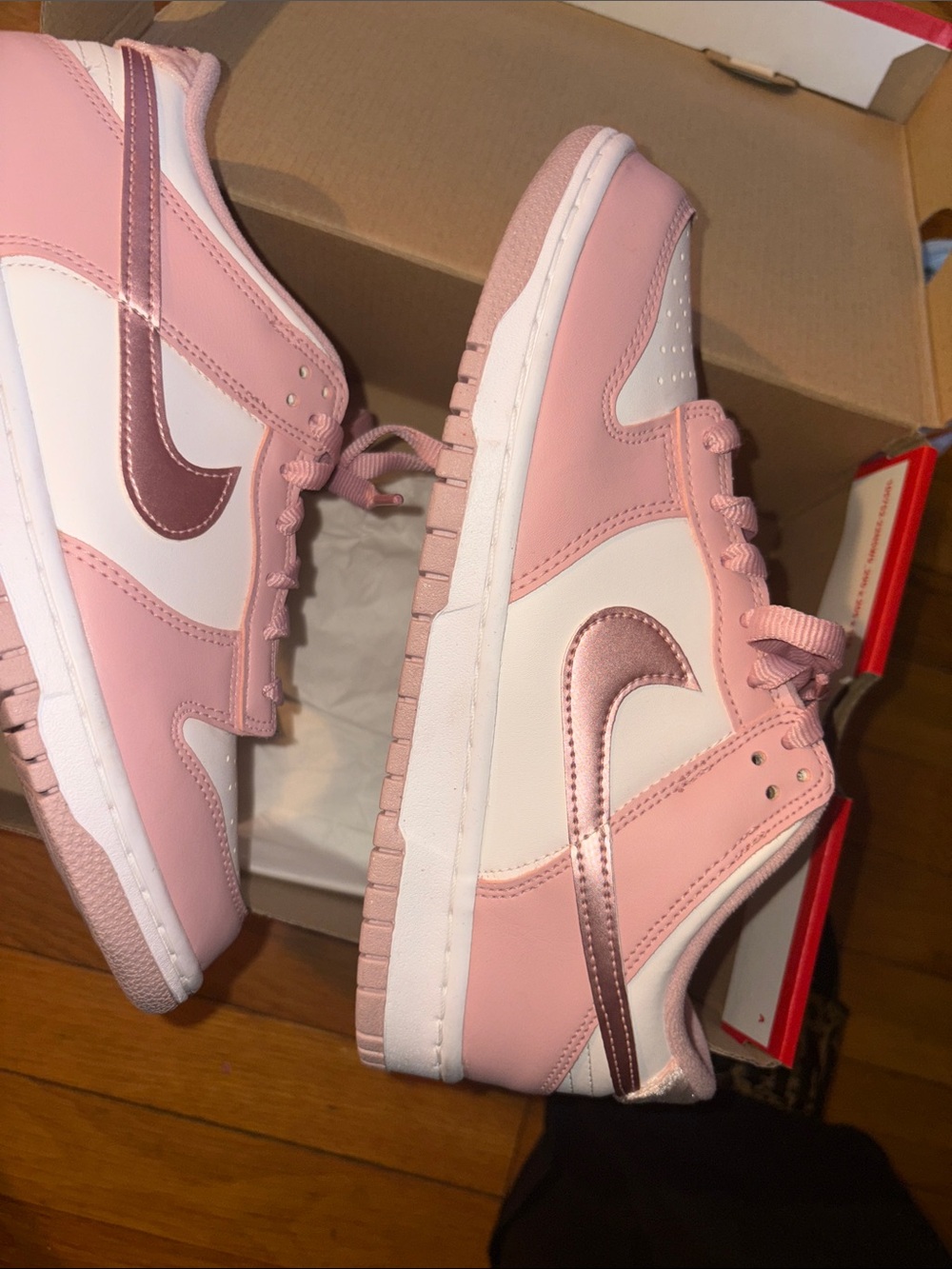 Nike Pink and White Low-Top Sneakers with Metallic Swoosh - Picture 4 of 5